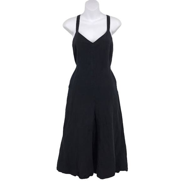 Club Monaco Black Midi Jumpsuit 8 Sleeveless Linen Blend V-Neck Pockets Back Zip - Picture 1 of 6